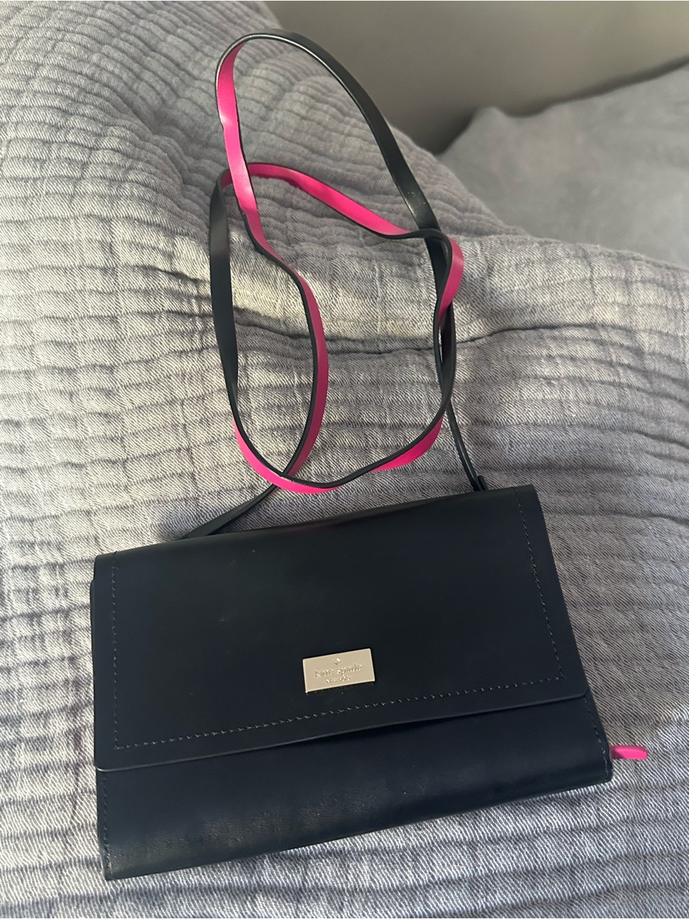 kate spade Black Crossbody Wallet with Pink Strap Edge